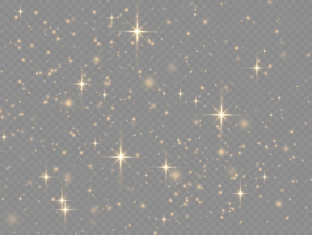 Goldener verschwommener sternenstaub verschwommener lichteffekt defokussiertes blendbokeh gelber staub funkt sternenvektor