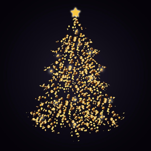 Goldener weihnachtsbaum weihnachtsbaum mit goldenem weihnachtshintergrund der lichter