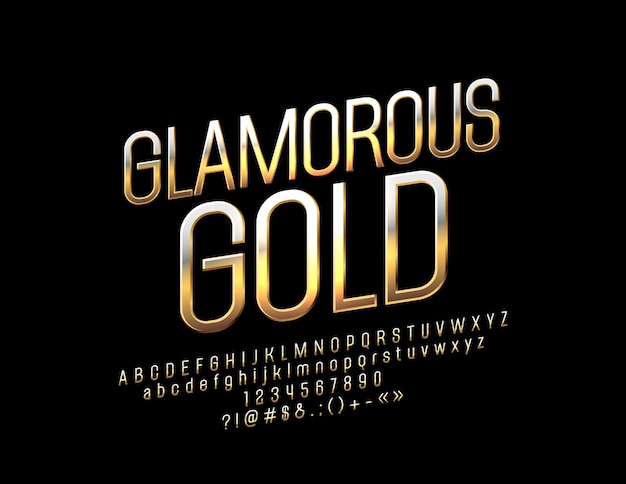 Goldenes alphabet glamorous bright font luxusbuchstaben zahlen und symbole