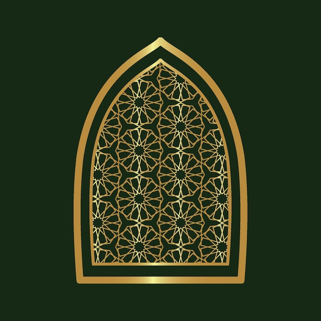 Vektor goldenes arabisches zierfenster mit traditionellen islamischen mustern