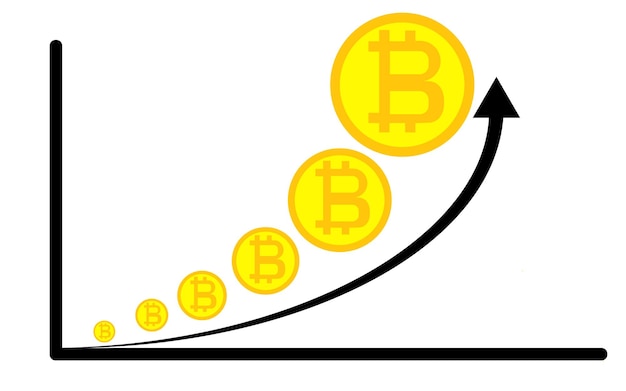 Goldenes Bitcoin und wachsendes Diagramm auf dem weißen Hintergrund Eps 10 Vektordatei
