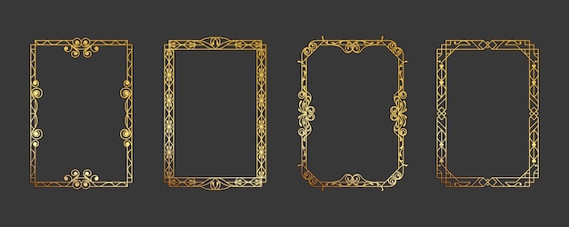Goldenes eingraviertes Rahmen-Set Vintage-Rahmen-Schablon a4 Papier Dekorative Fantasie-Teiler-Curl und Vignette arabische Elemente Blumenmuster Einladung königliches Ornament Isolierte Vektor-Set