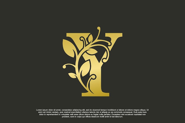 Goldenes, elegantes Logo-Design mit Anfangskonzept des Buchstaben y