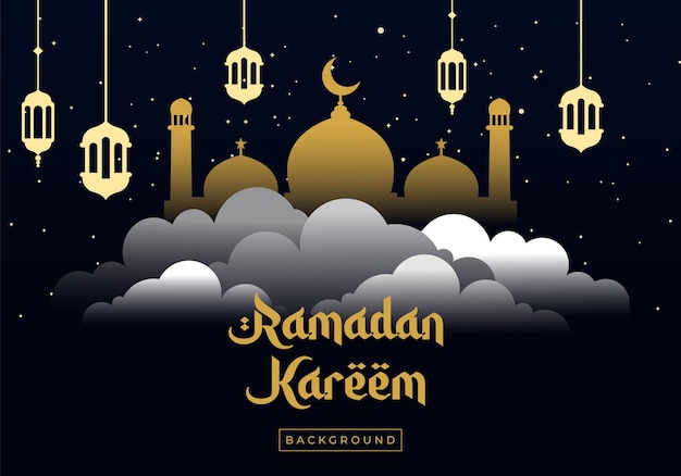 Goldenes hintergrunddesign der islamischen moschee ramadan kareem banner