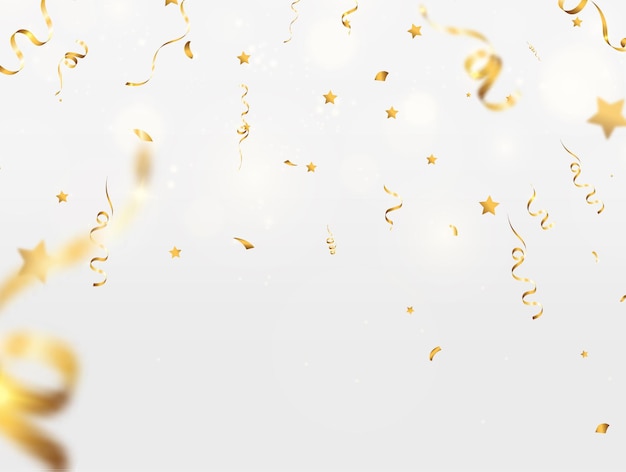 Goldenes Konfetti fällt auf einen schönen Hintergrund Fallende Luftschlangen auf der Bühne
