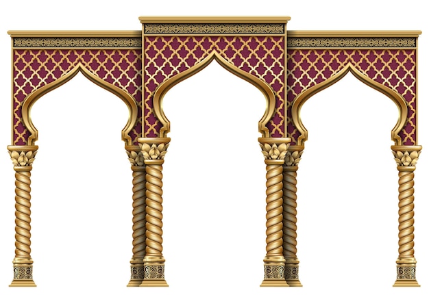 Goldenes luxuriöses klassisches Bogenportal mit Säulen