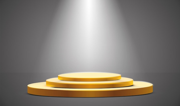 Goldenes podium im hintergrund mit scheinwerfern vektorillustration