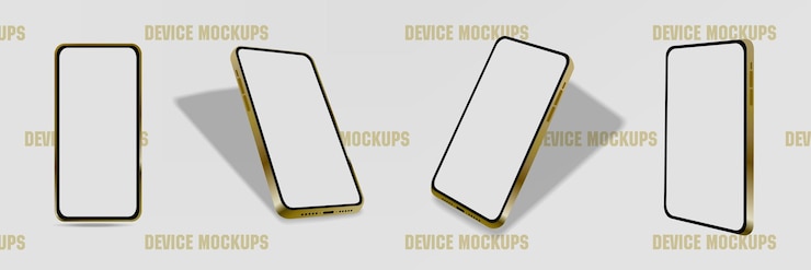 Vektor goldenes stilvolles realistisches smartphone ohne rahmen mit leerem weißem bildschirm mockup zur visuellen präsentation des telefons 3d-mockup des mobilgeräts aus verschiedenen blickwinkeln moderne telefonpräsentation