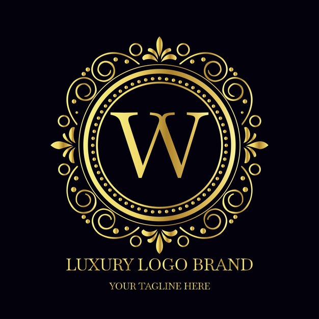 Goldes Luxus-Logo Elegantes Monogramm W mit Blumen-Design