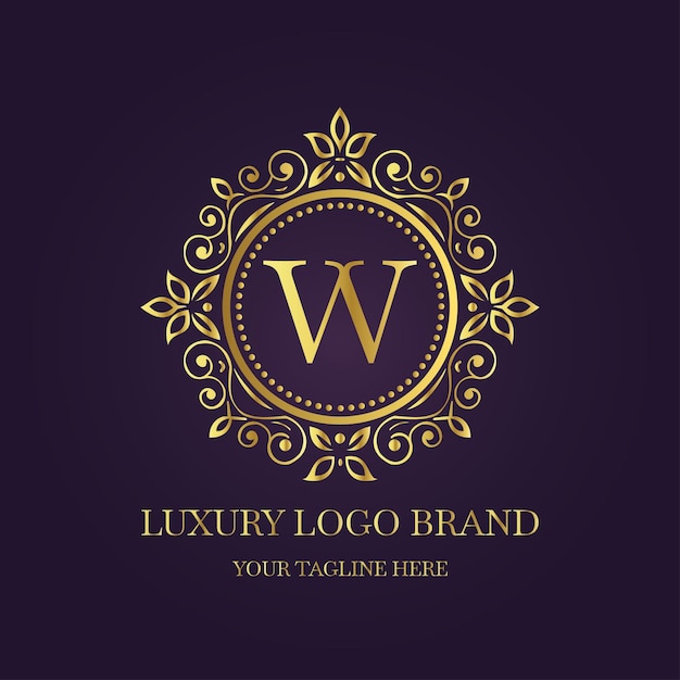 Goldes Luxus-Logo Elegantes Monogramm W mit Blumen-Design
