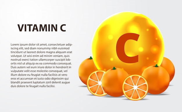 Vektor goldgelbes vitamin c des moleküls der kugel 3d