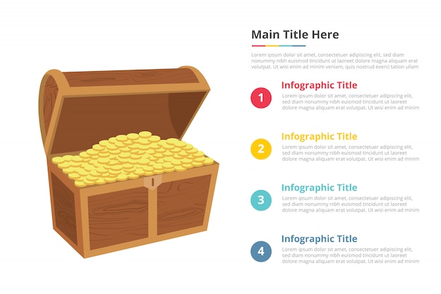 Goldgeldkasten infografiken vorlage mit vier punkten