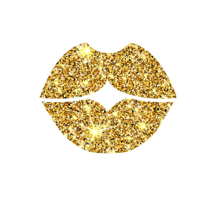Vektor goldglitter vektorlippen. goldener scheinkuss. bernsteinfarbene partikel. luxus-design-element.