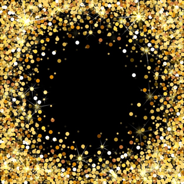 Goldglitterrahmen auf schwarzem hintergrund