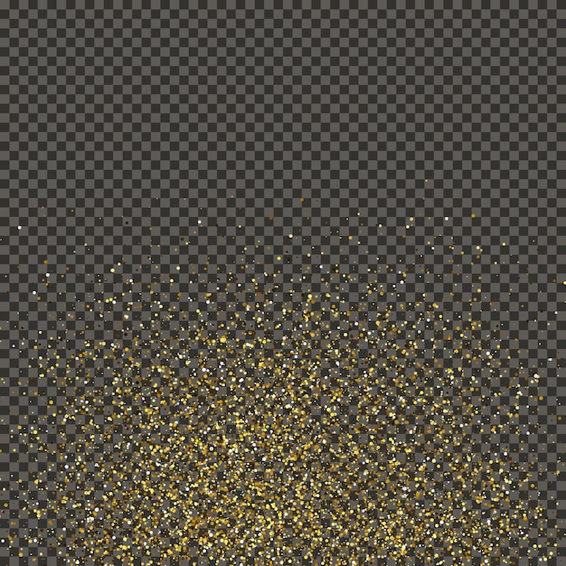 Vektor goldglitzernder staub auf grauem, transparentem hintergrund staub mit goldenem glitzereffekt und leerem raum für ihre textvektorillustration