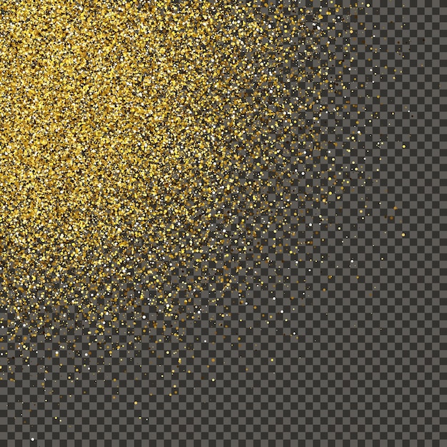 Vektor goldglitzernder staub auf grauem, transparentem hintergrund staub mit goldenem glitzereffekt und leerem raum für ihre textvektorillustration