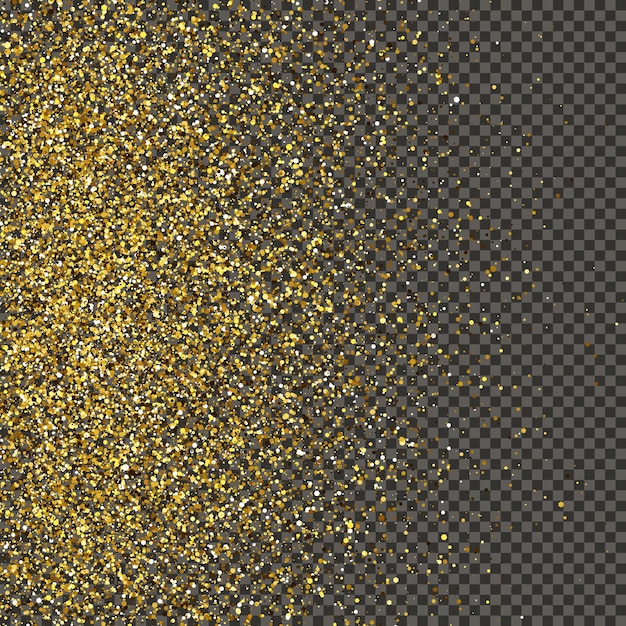 Vektor goldglitzernder staub auf grauem, transparentem hintergrund staub mit goldenem glitzereffekt und leerem raum für ihre textvektorillustration