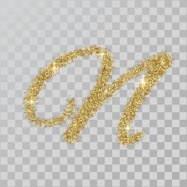 Vektor goldglitzerpulverbuchstabe n im handgemalten stil. vektorillustration auf transparentem hintergrund