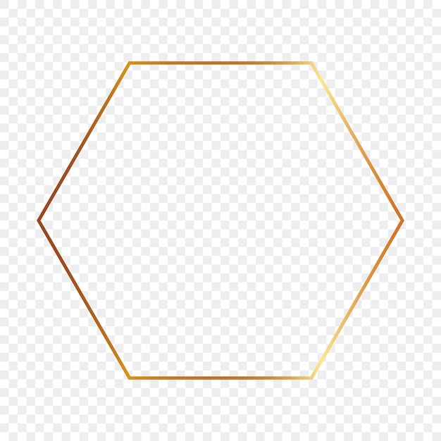 Goldglühender hexagonrahmen lokalisiert auf transparentem hintergrund. glänzender rahmen mit leuchtenden effekten. vektor-illustration.