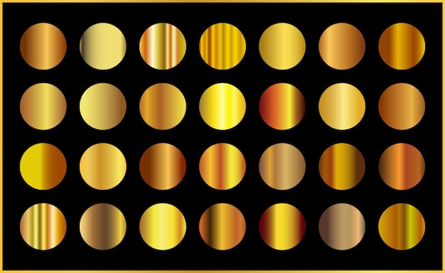 Vektor goldgradientensatzhintergrundvektorikonenbeschaffenheit metallische illustration für rahmenbandfahnenmünze und -etikett