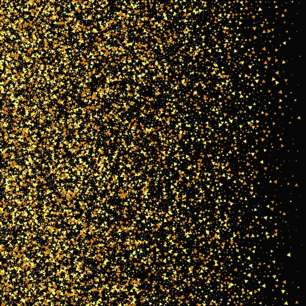 Goldkonfetti auf Rot. Isolierte goldene Staubpartikel. Folienrand. Geometrischer Jubiläumshintergrund. Vektorrundes Bokeh. Abstrakter schillernder Hintergrund. Flüssige Geburtstagskarte. Zufälliger Brauthintergrund.