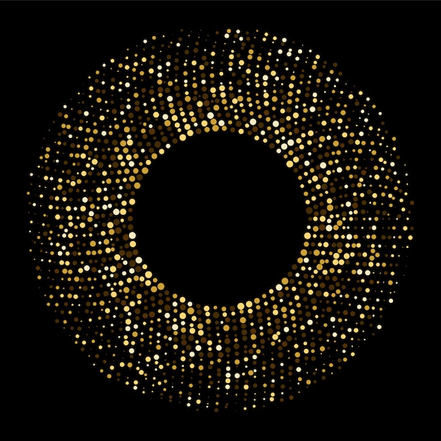 Goldkreis konfetti auf schwarzem hintergrund isoliert. glänzende glitzerpartikel