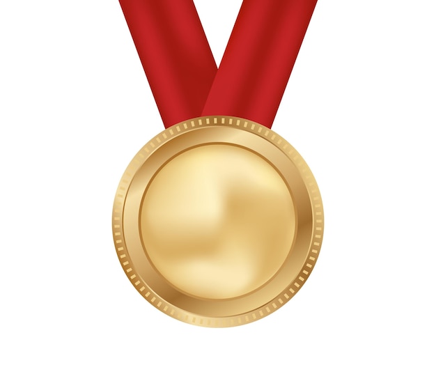 Vektor goldmedaille auf roter bandvorlage