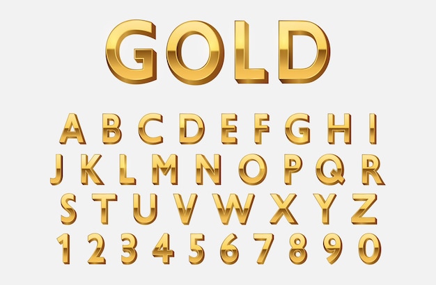 Goldmetallische buchstaben und zahlen