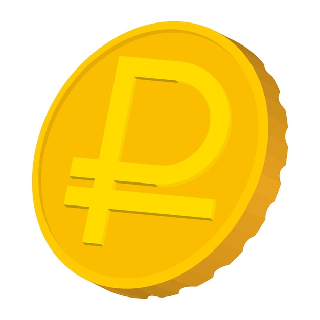 Vektor goldmünze mit rubelzeichen-symbol im cartoon-stil auf weißem hintergrund