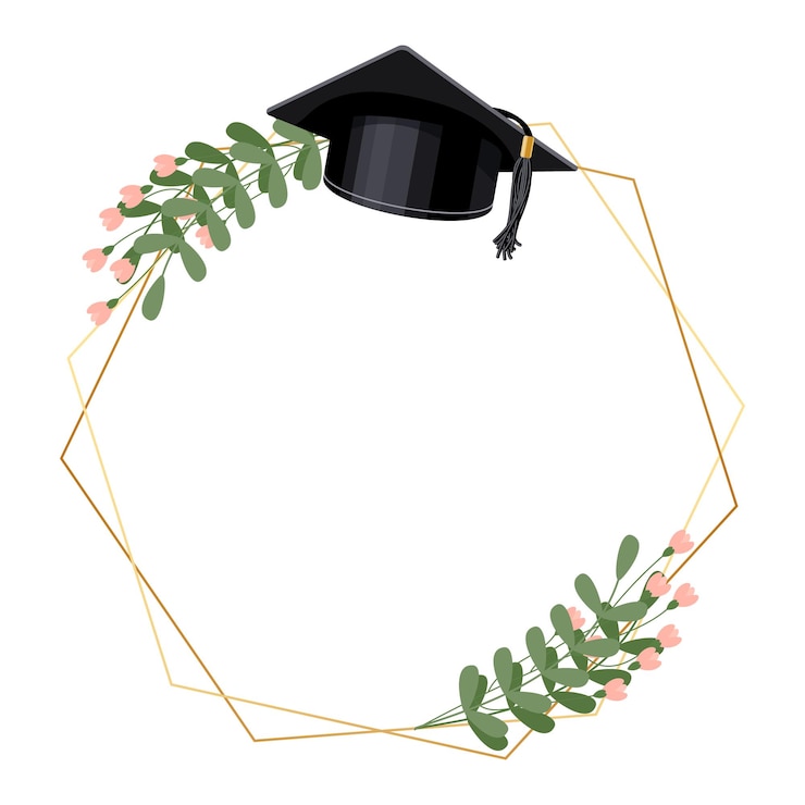 Vektor goldrahmen mit absolventenkappe und blumen design für absolventendiplompreise bildungskonzept