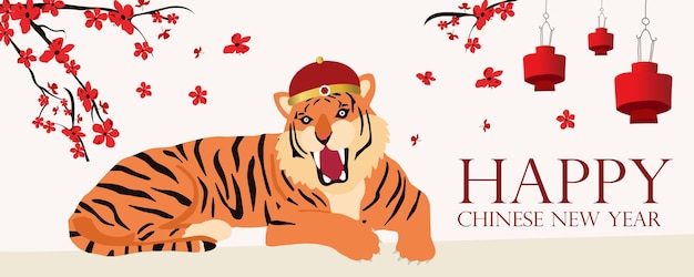 Goldrote chinesische neujahrskarte mit tigerflowerlunar