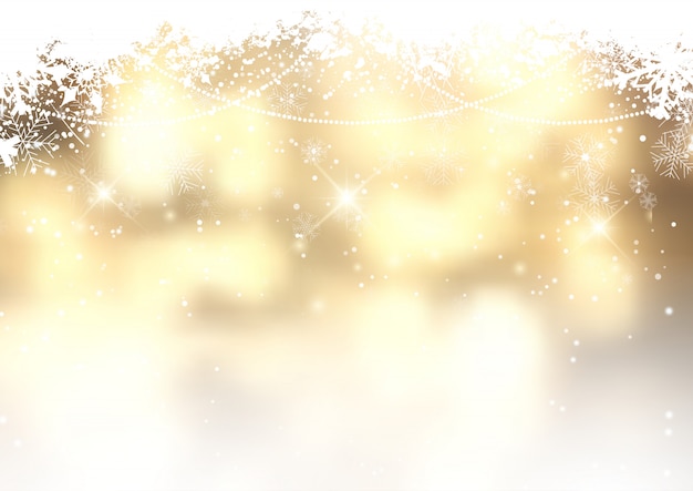 Goldweihnachtshintergrund mit Schneeflocken