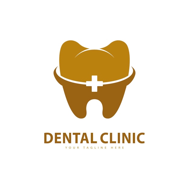 Goldzahn-symbol mit gesundheitssymbol für das logo-design der zahnklinik
