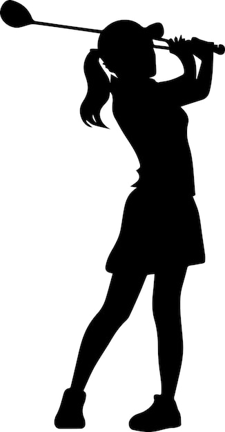 Golf-Mädchen-Vektor-Silhouette-Illustration in schwarzer Farbe