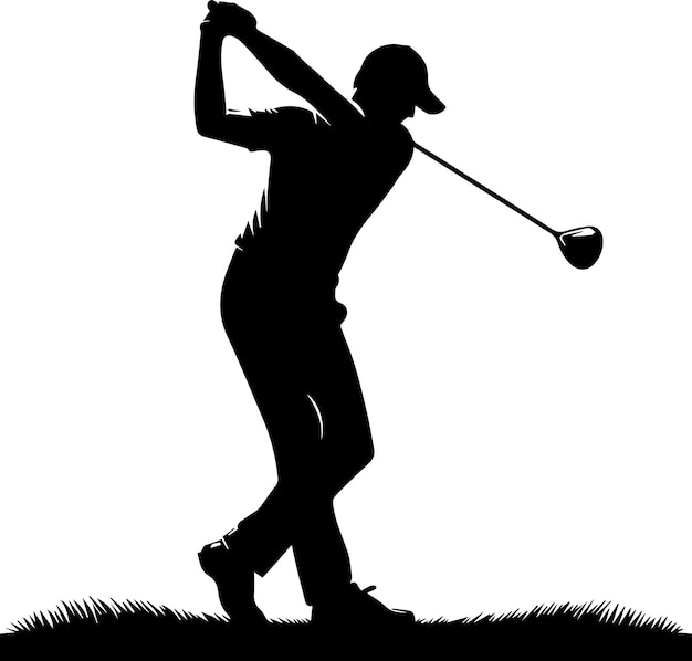 Vektor golf-swing-spieler posieren vektor-silhouette schwarze farbe weißer hintergrund 4