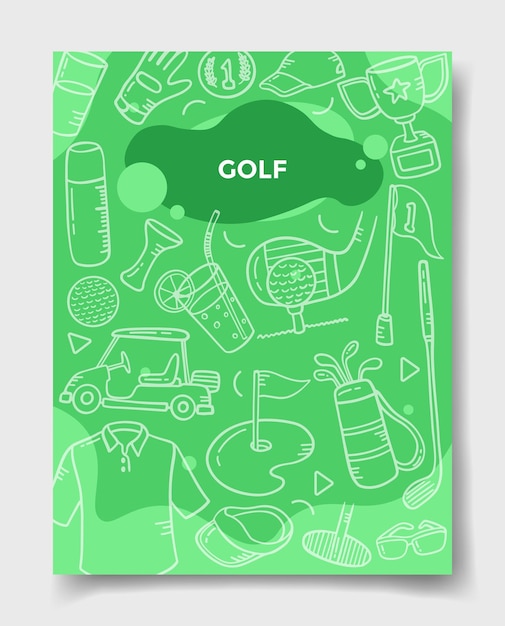 Vektor golfsportkonzept mit doodle-stil für die vorlage von bannern, flyern, büchern und magazinen