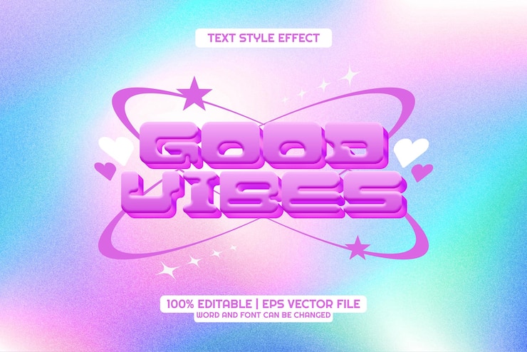 Vektor good vibes 3d-cartoon bearbeitbarer text effekt im y2k-stil