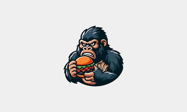 Gorilla essen Burger scharf Vektor Maskottchen-Design
