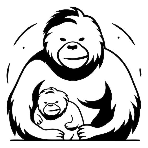 Vektor gorilla mit baby vektorillustration im retrostil