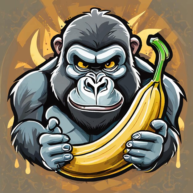Vektor gorilla mit bananen als maskottchen-logo