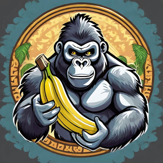 Vektor gorilla mit bananen als maskottchen-logo