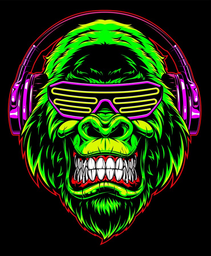 Gorilla mit Kopfhörern