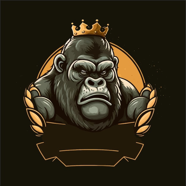 Gorilla mit Krone, Esports-Maskottchen, Gaming-Logo-Vorlage, Illustration,