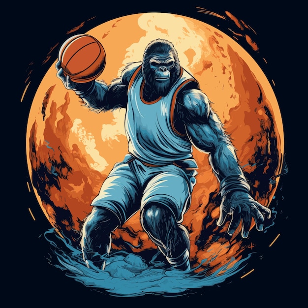 Vektor gorilla spielt mit basketball