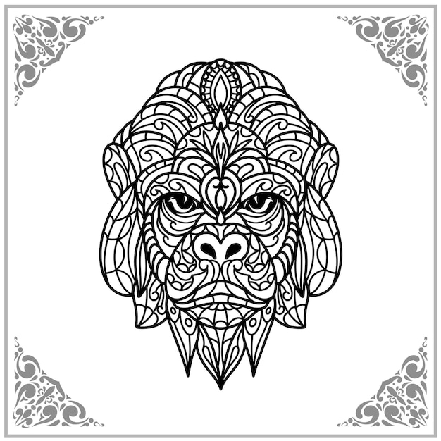 Vektor gorilla-zentangle-künste isoliert auf weißem hintergrund