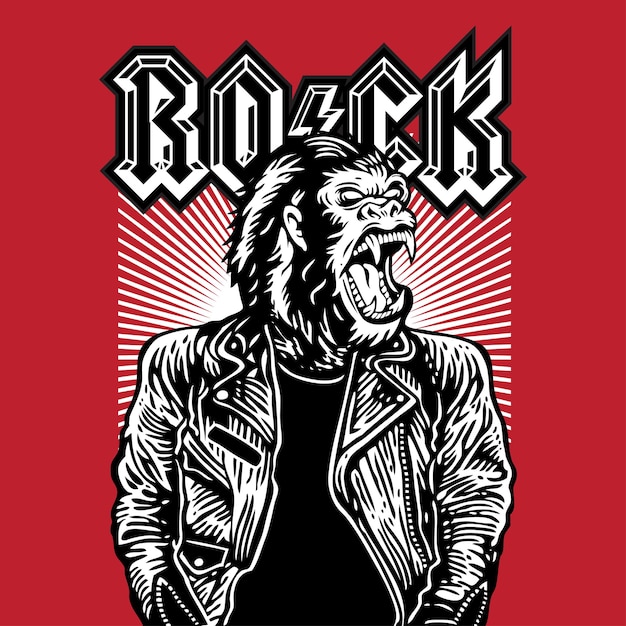 Gorillakopf, rocker, rockstar, lederjacke, vektor, illustration