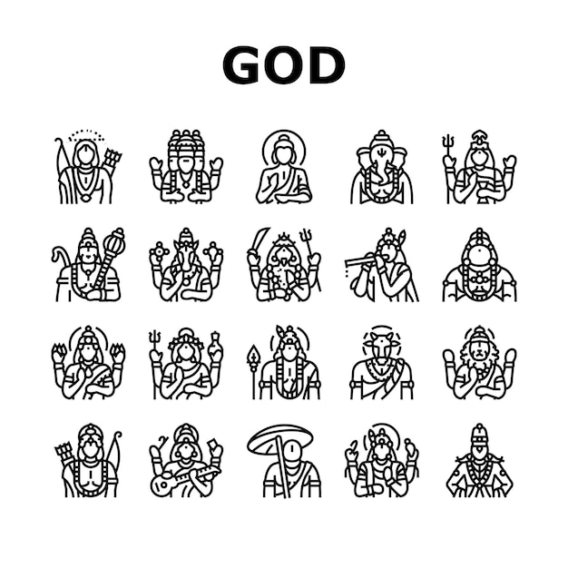 Gott, indisch, hinduistisch, lord krishna, symbole, set, vektor, indien, vishnu, hinduismus, janmashtami, kunst, shiva, festival, mythologie, flöte, gottheit, gott, indisch, hinduistisch, lord krishna, schwarze konturillustrationen