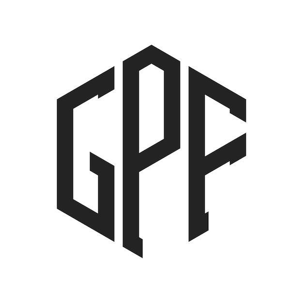GPF-Logo-Design Anfangsbuchstaben GPF-Monogramm-Logo in sechseckiger Form