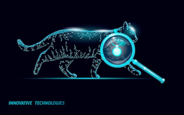 Vektor gps-tracker jeton für haustiere katze und hund technologie finden auf der karte mobile app gesundheitsscanning und tierarzt