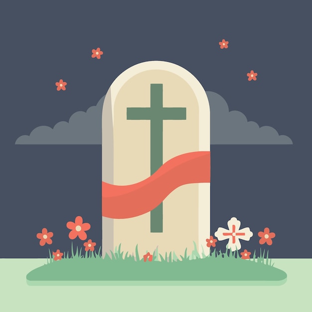 Grab auf dem Friedhof mit roten Blumen